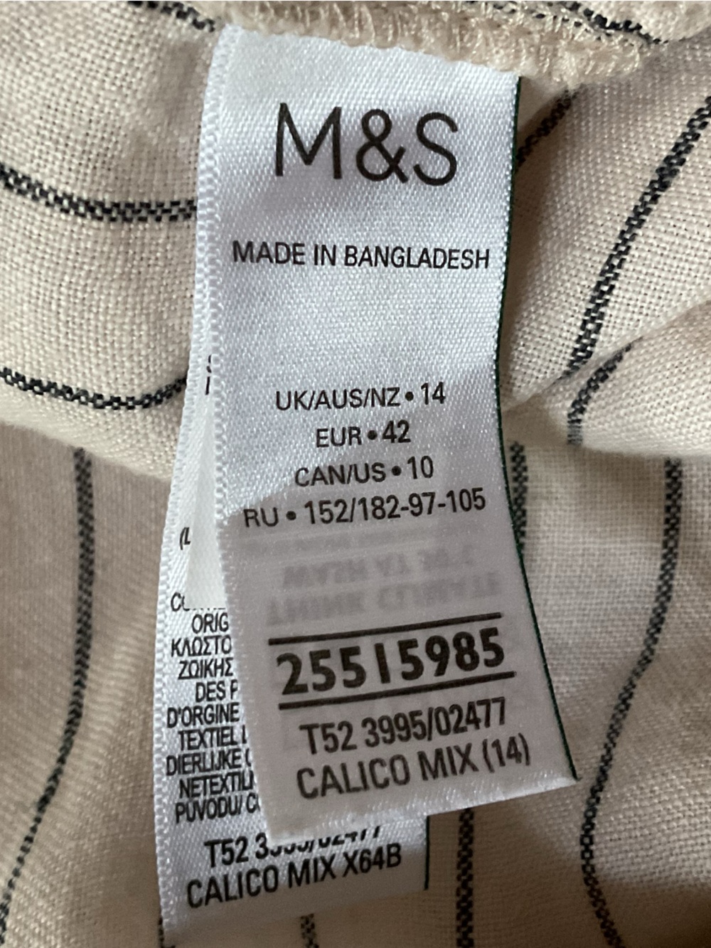 Marks & Spencer Women’s 100% Linen Striped Beige Blouse Top Size 14 - Picture 4 of 5